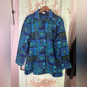 VTG Women's Aztec blue button down fleece Jacket